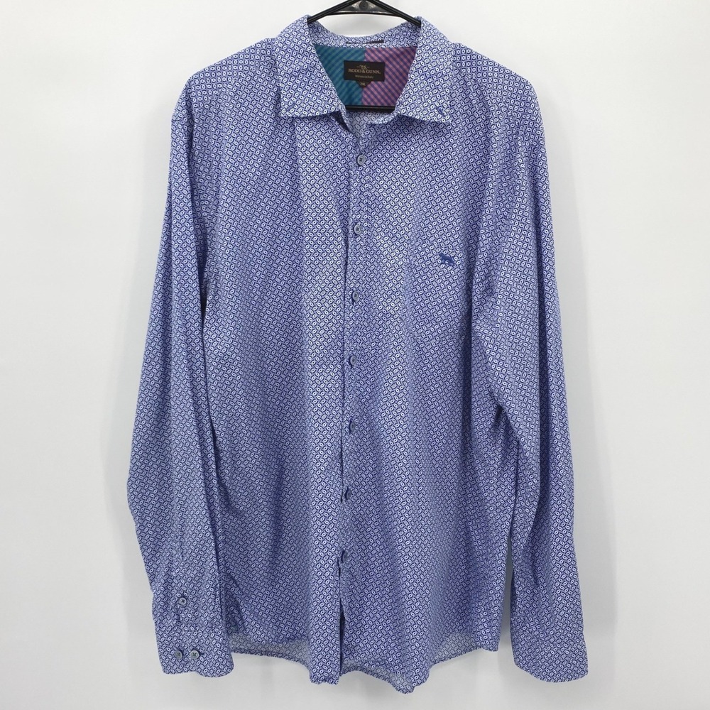 RODD & GUNN‎ Men's Blue Geometric Print Long Sleeve Button Down Shirt Size 2XL